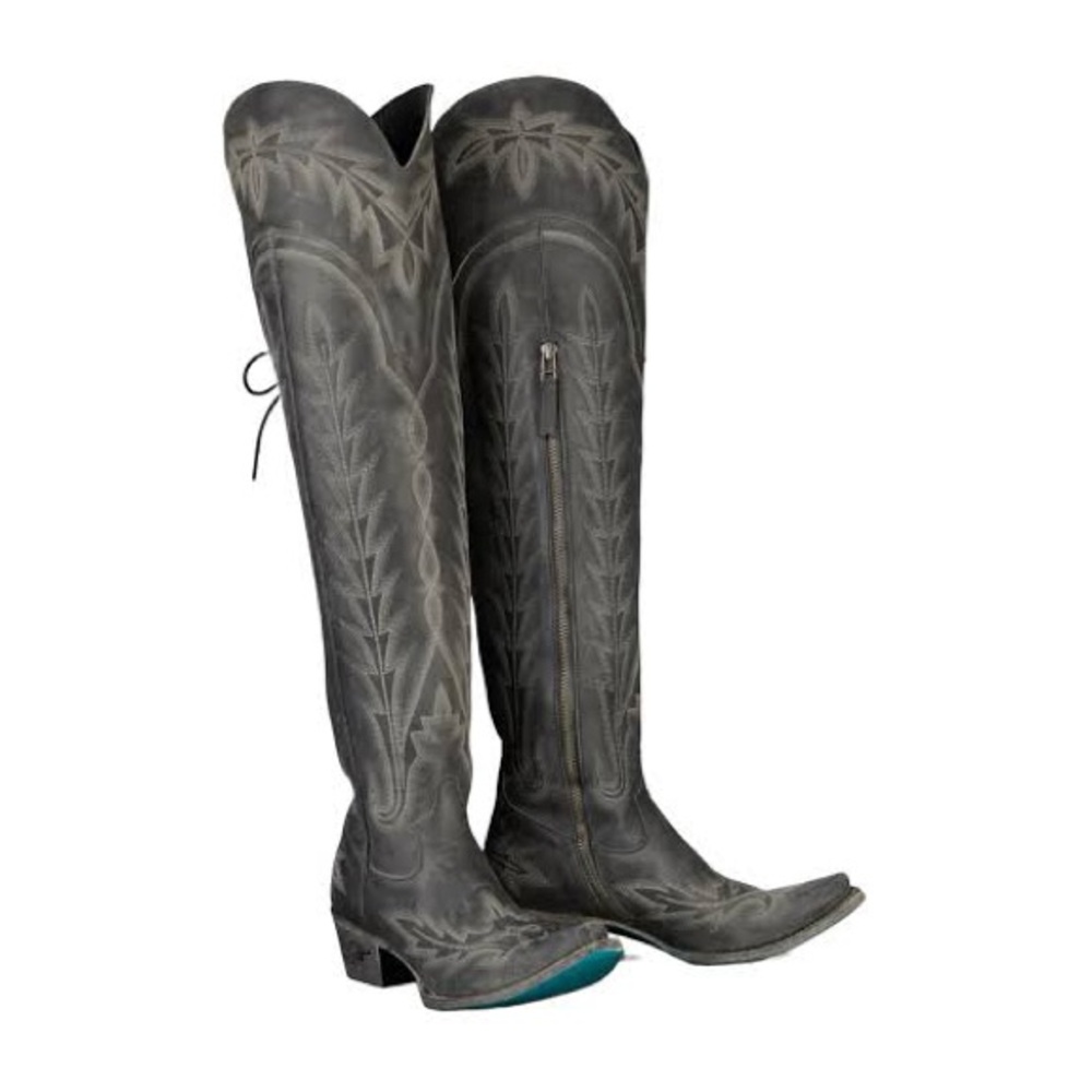 Embroidered Over-the-Knee Western Boots - Black - Picture 2 of 4